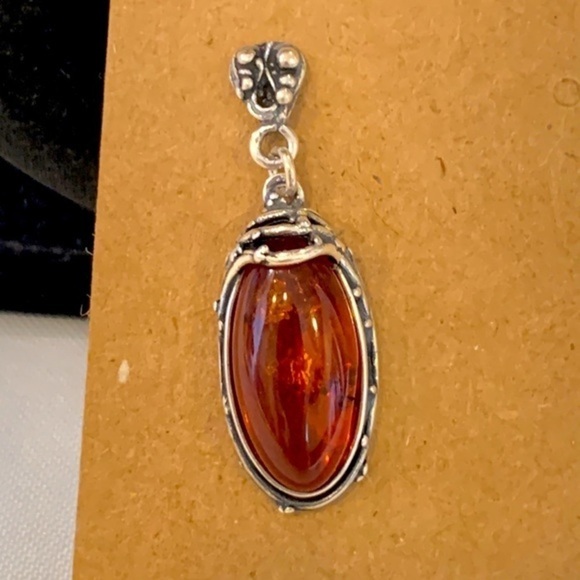 Garse Amber stone sterling silver single earring craft repurpose dangle drop - Picture 1 of 5